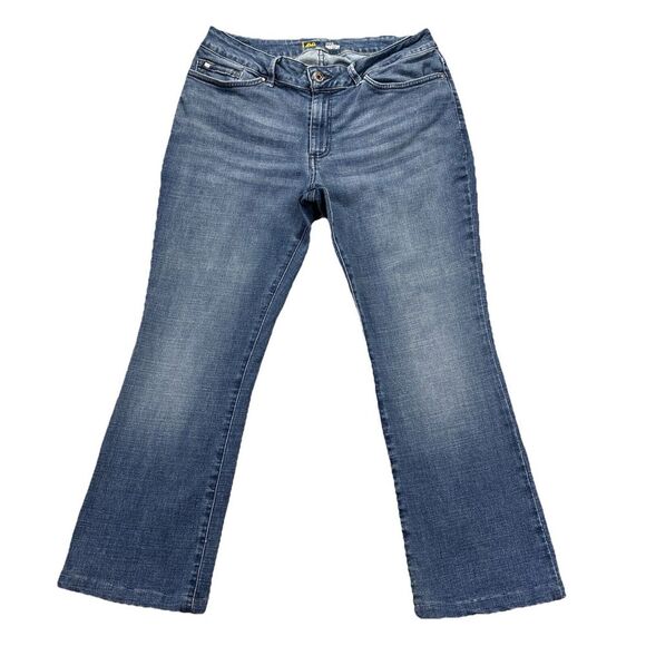 Lee Jeans Womens 14‎ Short Curvy Boot Cut Blue Denim Stretch Faded Workwear Mom - Picture 1 of 13